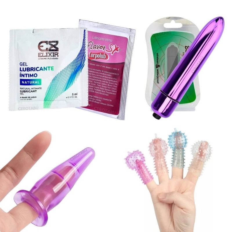 GENERICO - Kit Plug Anal + Vibrador Bala + Funda Dedos + x2 Lubricante