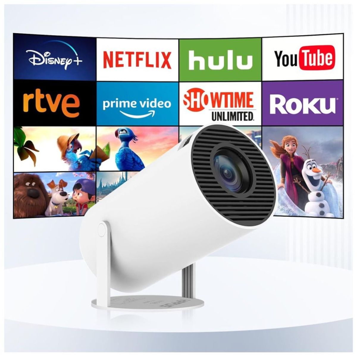 AMERICAN GENERICS - Proyector Mini Cañon Led 4k Smart Tv Android 8000 Lúmenes Color Blanco