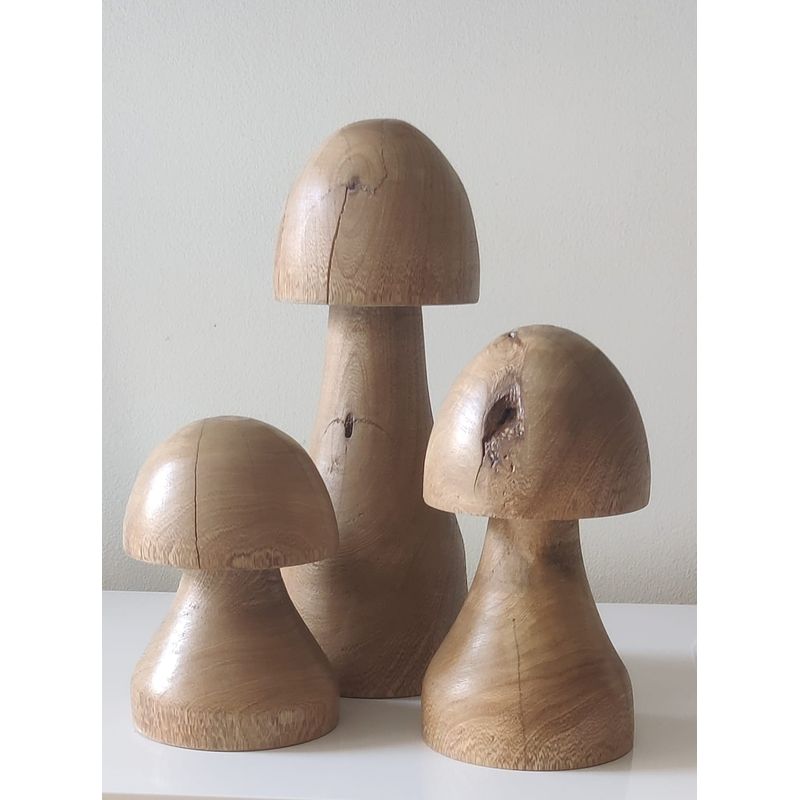 GENERICO - Hongos rústicos elaborados en madera roble macizo en 3 tamaños