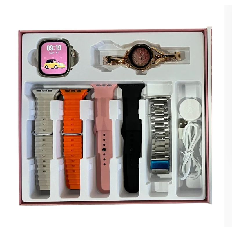 SHEN HUANG - Combo Dama Reloj Inteligente Mas Reloj Análogo Con 5 Pulsos