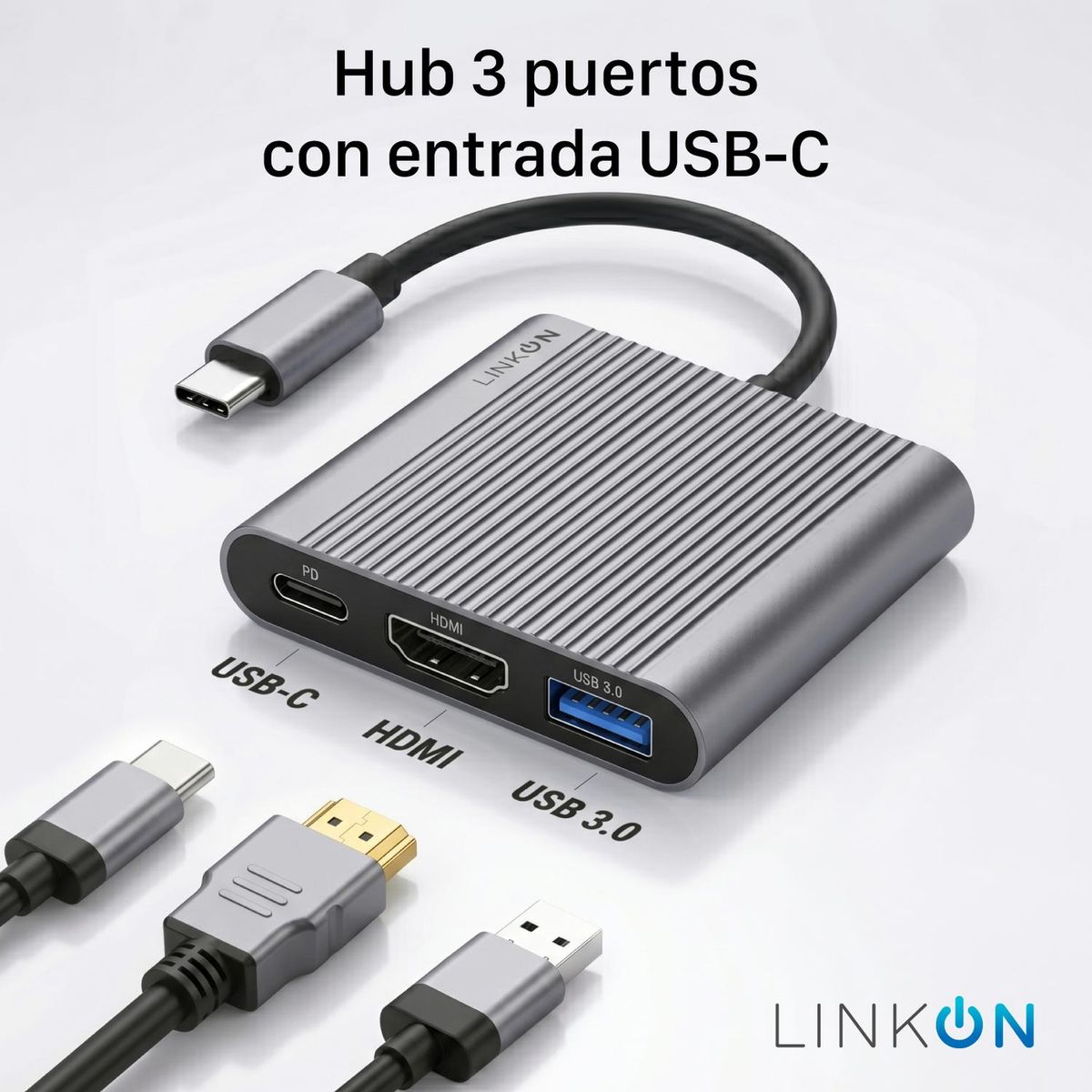 LINKON - Hub Usb C Adaptador Multipuerto 3 En 1 Para Macbook Windows-