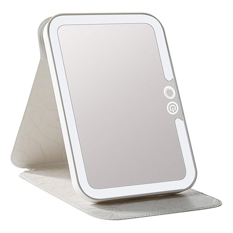 GENERICO - Espejo Maquillaje Plegable Luz Led 3 Tonos Táctil Recargable