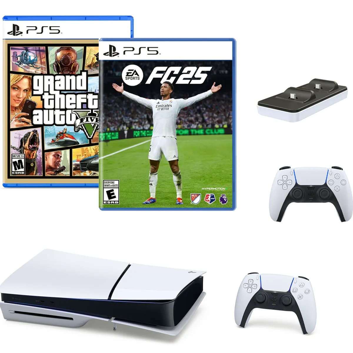 SONY - Consola Playstation5 1TB Slim PS5+2Controles+Fc25+GtaV+CargadorDobe