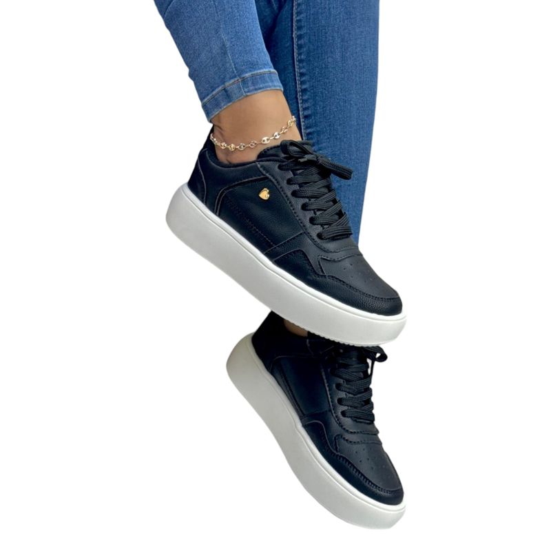 EVEGONZ - Zapato Casual Para Mujer Tenis Bolichero Negro