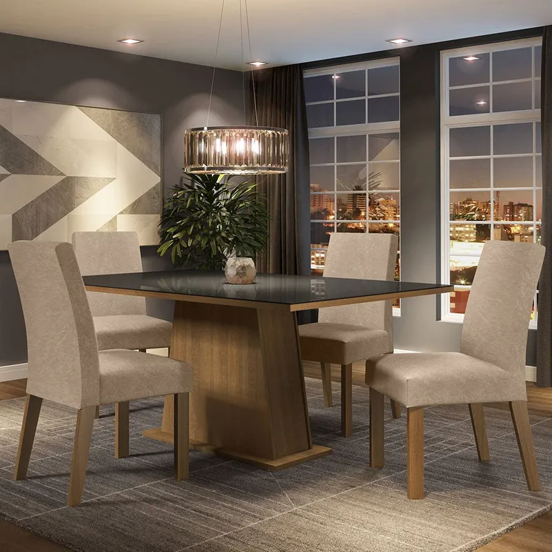 MADESA - Juego de Comedor Sabrina con 4 Sillas - Tablero de Madera y Cristal