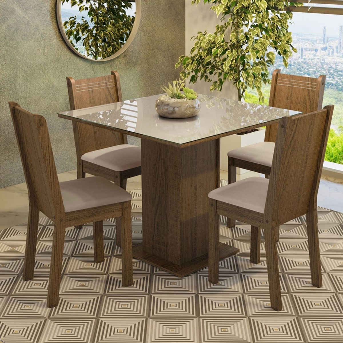 MADESA - Juego de Comedor Perla con 4 Sillas - Tablero de Madera y Cristal