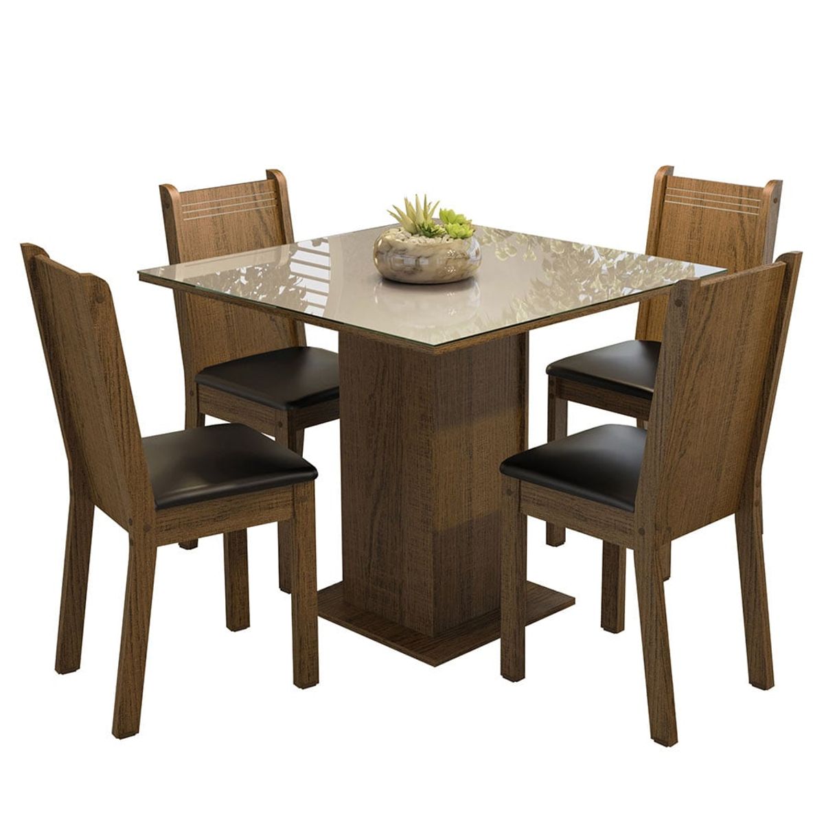 MADESA - Juego de Comedor Perla con 4 Sillas - Tablero de Madera y Cristal