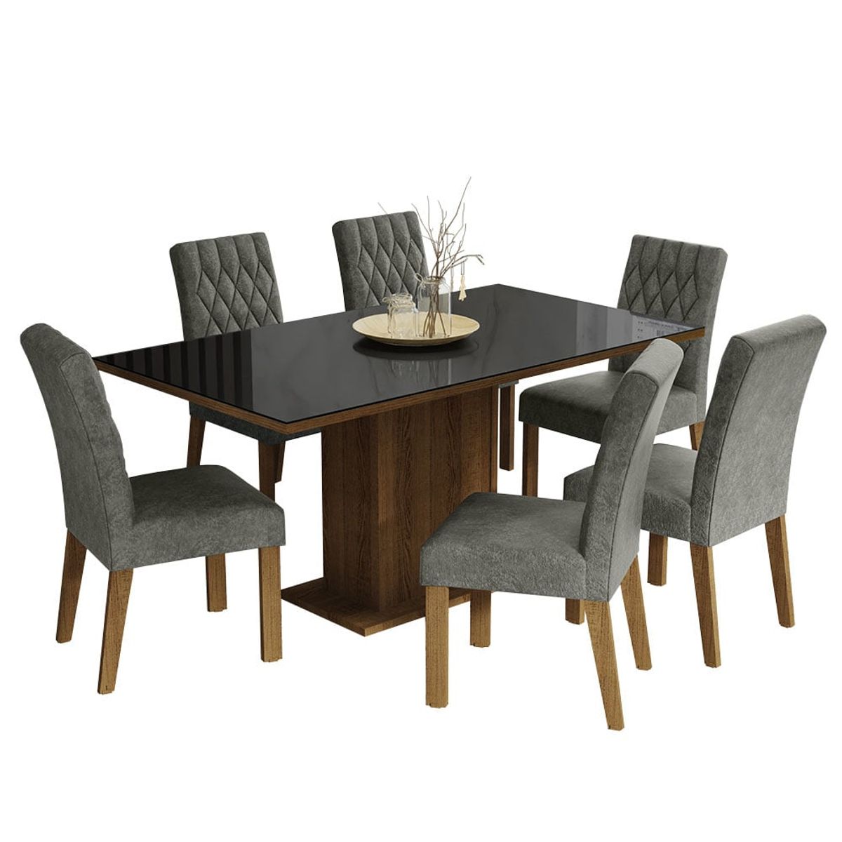 MADESA - Juego de Comedor Geórgia con 6 Sillas - Tablero de Madera y Cristal