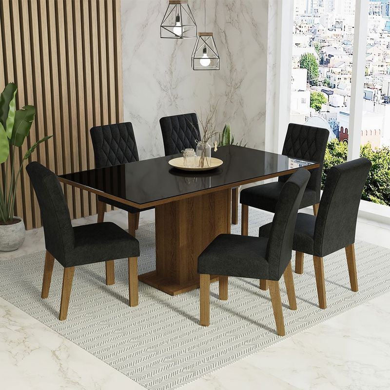 MADESA - Juego de Comedor Geórgia 6 Sillas Oxfor- Tablero de Madera y Cristal
