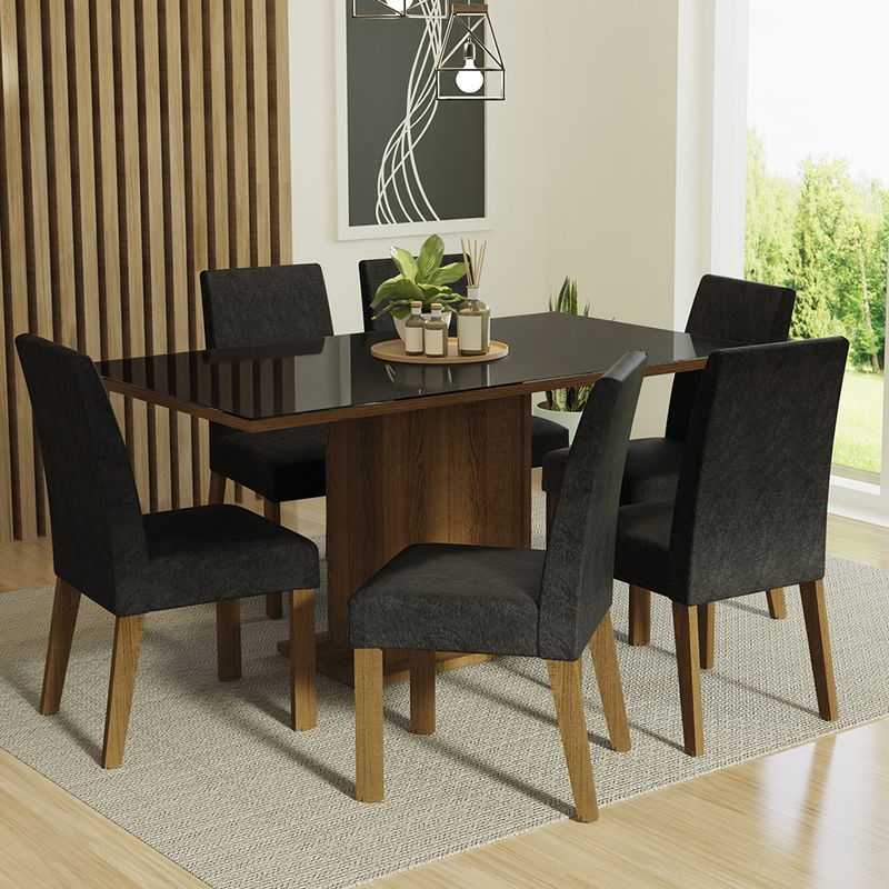 MADESA - Juego de Comedor Alexis 6 Sillas Oxford - Tablero de Madera y Cristal