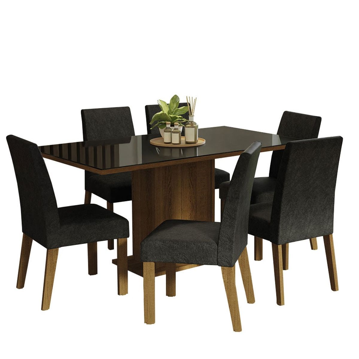 MADESA - Juego de Comedor Alexis 6 Sillas Oxford - Tablero de Madera y Cristal