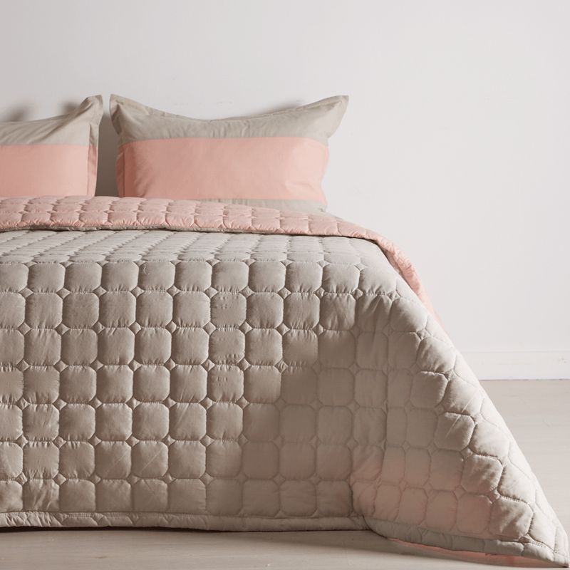 DISTRIHOGAR - Cubrelecho Bicolor Doble Faz 150 Hilos Arena Rosa Sencillo