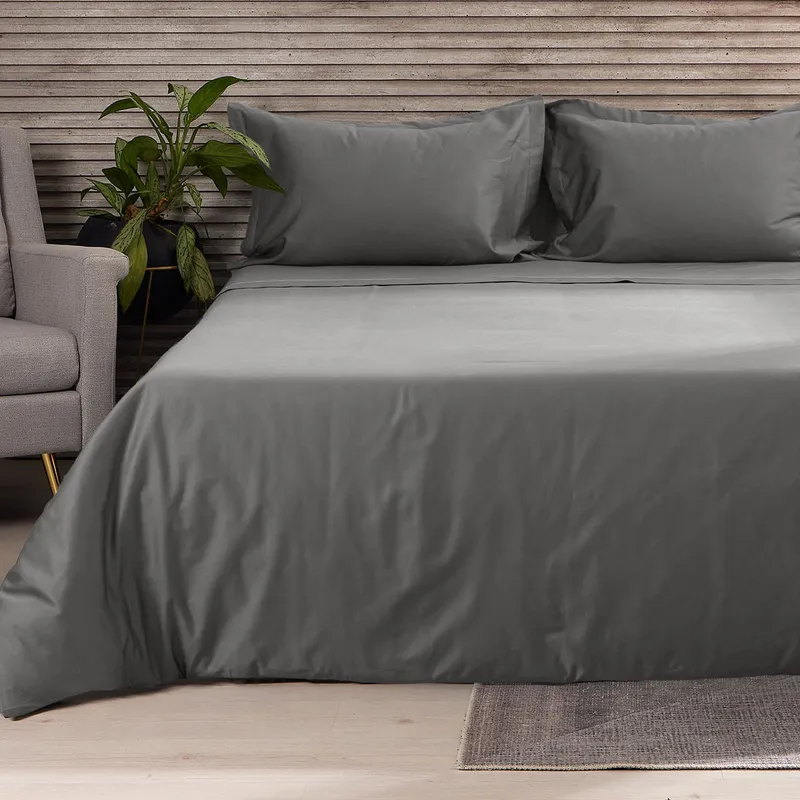 DISTRIHOGAR - Cover Duvet 400 hilos 100% Algodón Menfis Gris Oscuro Doble