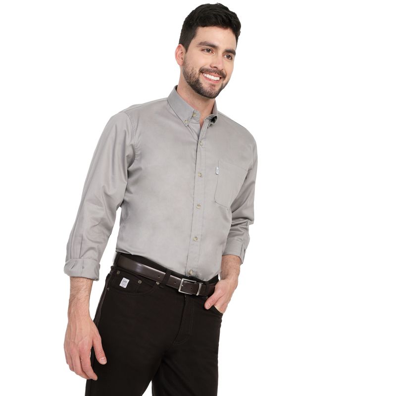 LEC LEE - Camisa Manga Larga Dril Lec Lee para Hombre - Gris Claro.-