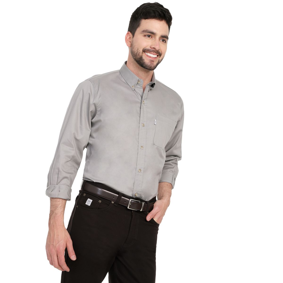 LEC LEE - Camisa Manga Larga Dril Lec Lee para Hombre - Gris Claro.-