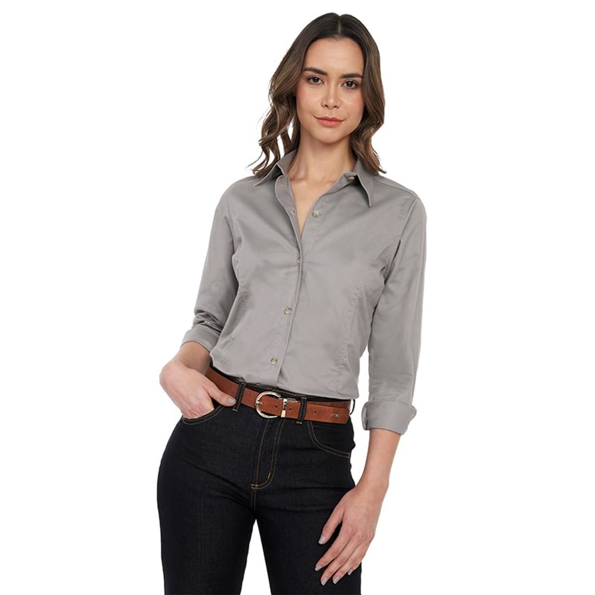LEC LEE - Blusa Basic Manga Larga Lec Lee para Mujer - Gris Claro.-