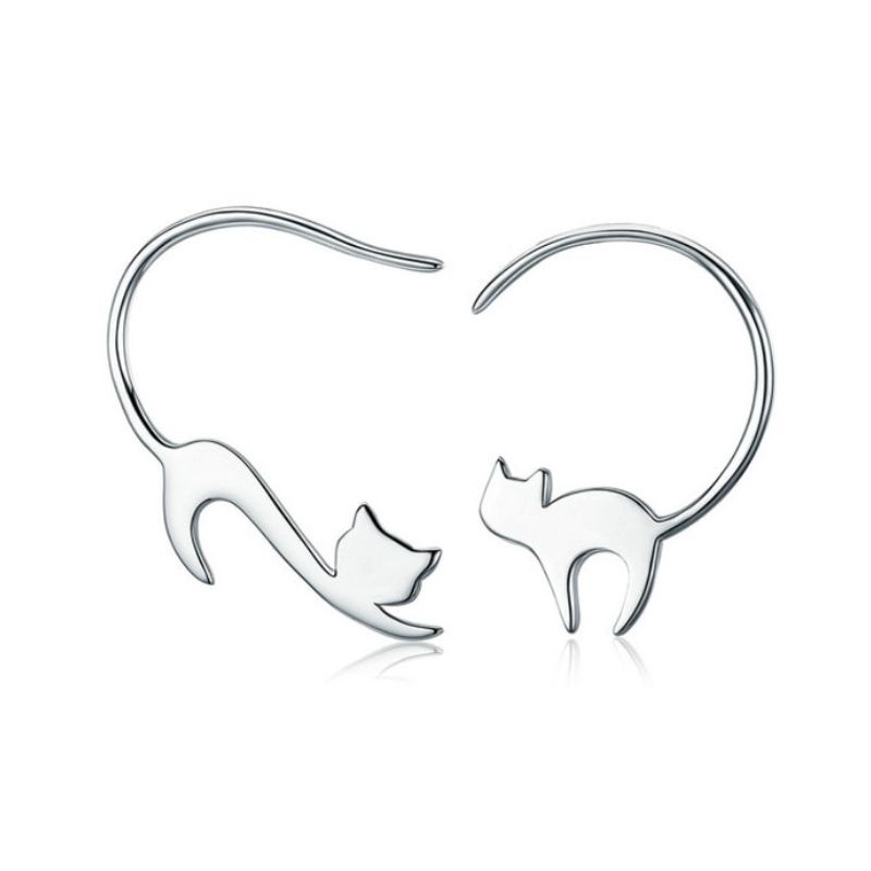 ALHAJAS - Aretes Candongas Topitos Para Mujer Gato Fabricados En Plata 925_.