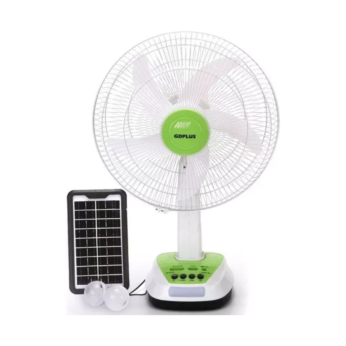 GENERICO - Ventilador Solar Recargable Panel 2 Bombillos Carga Celular