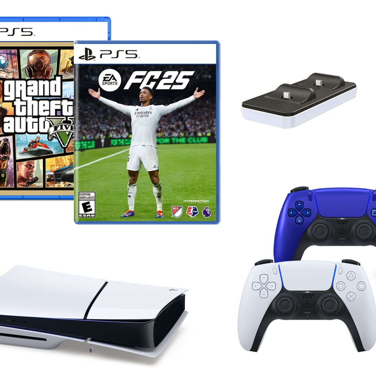 SONY - Consola Playstation5 1TB Slim PS5+2Controles+Fc25+GtaV+CargadorDobe