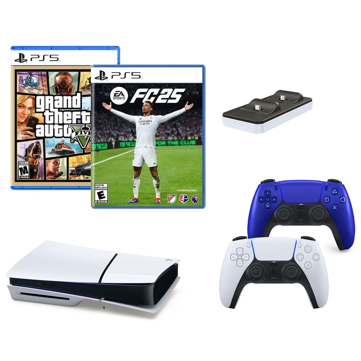 SONY - Consola Playstation5 1TB Slim PS5+2Controles+Fc25+GtaV+CargadorDobe