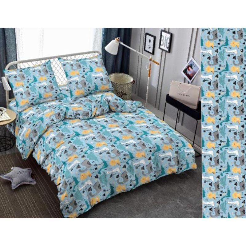 SIRENITAS - Juego de sabanas Cama Sencilla Dinosaurios azul