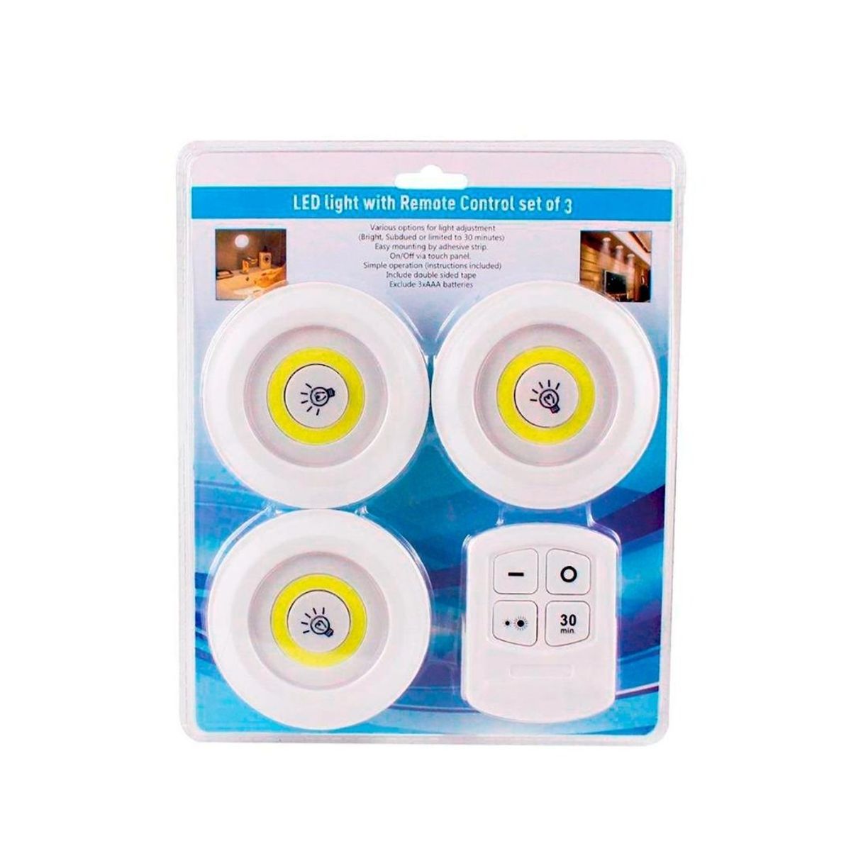 GENERICO - Juego Bombilla X3 Luces Led Inalámbrica Con Control De Mando