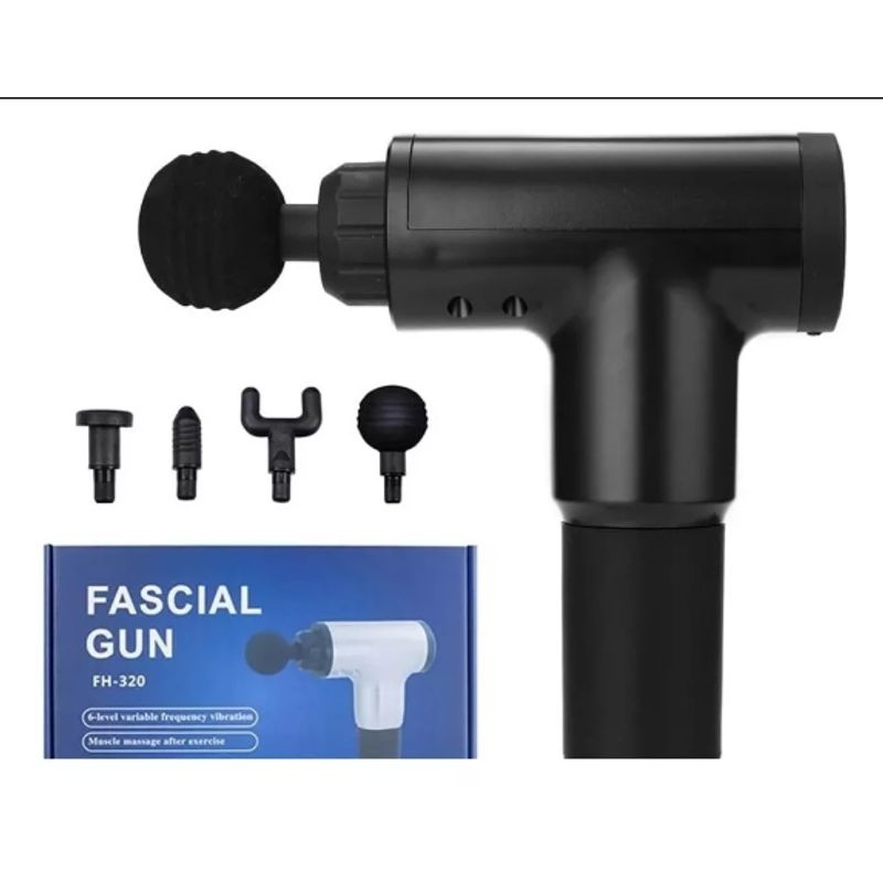 GENERICO - Pistola Fascial Gun Masajeador Muscular 4cabezales 6 Niveles_.