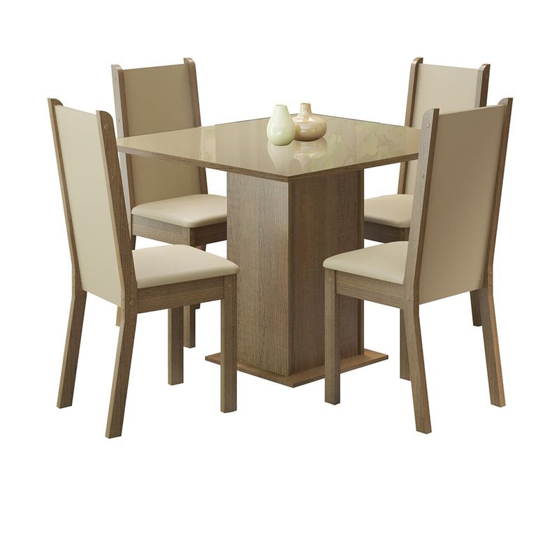 MADESA - Juego de Comedor Moscou Plus 4 Sillas - Tablero de Madera y Cristal