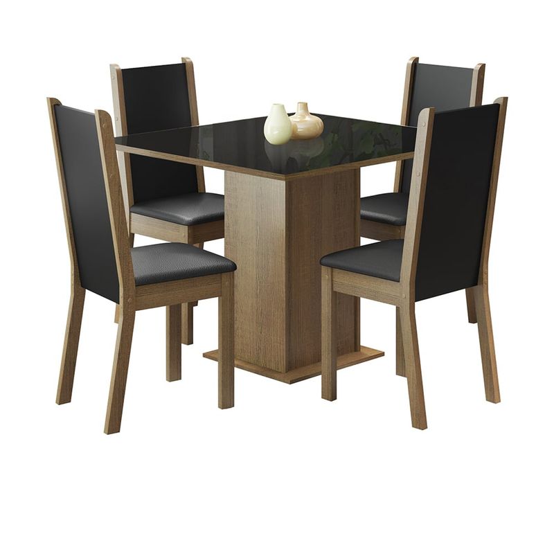 MADESA - Juego de Comedor Moscou Plus 4 Sillas - Tablero de Madera y Cristal