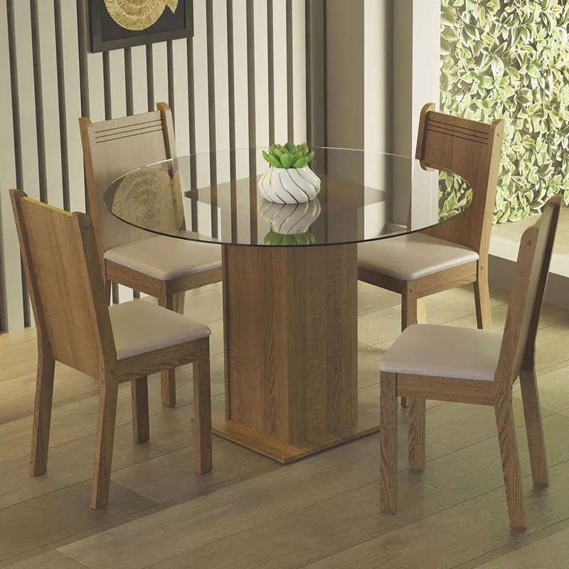 MADESA - Juego de Comedor Débora con 4 Sillas - Encimera Redonda de Cristal