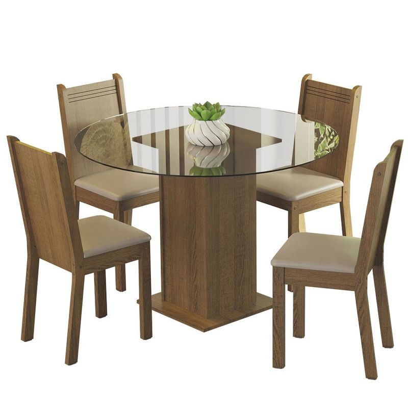 MADESA - Juego de Comedor Débora con 4 Sillas - Encimera Redonda de Cristal