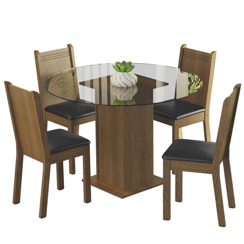 MADESA - Juego de Comedor Débora con 4 Sillas - Encimera Redonda de Cristal