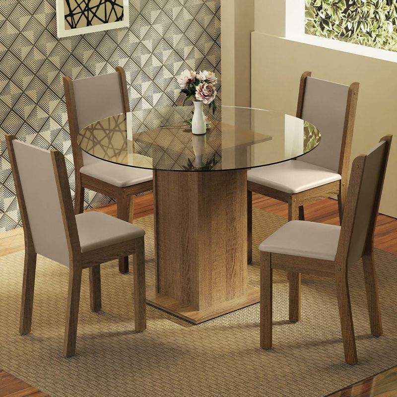 MADESA - Juego de Comedor Nanda con 4 Sillas - Encimera Redonda de Cristal