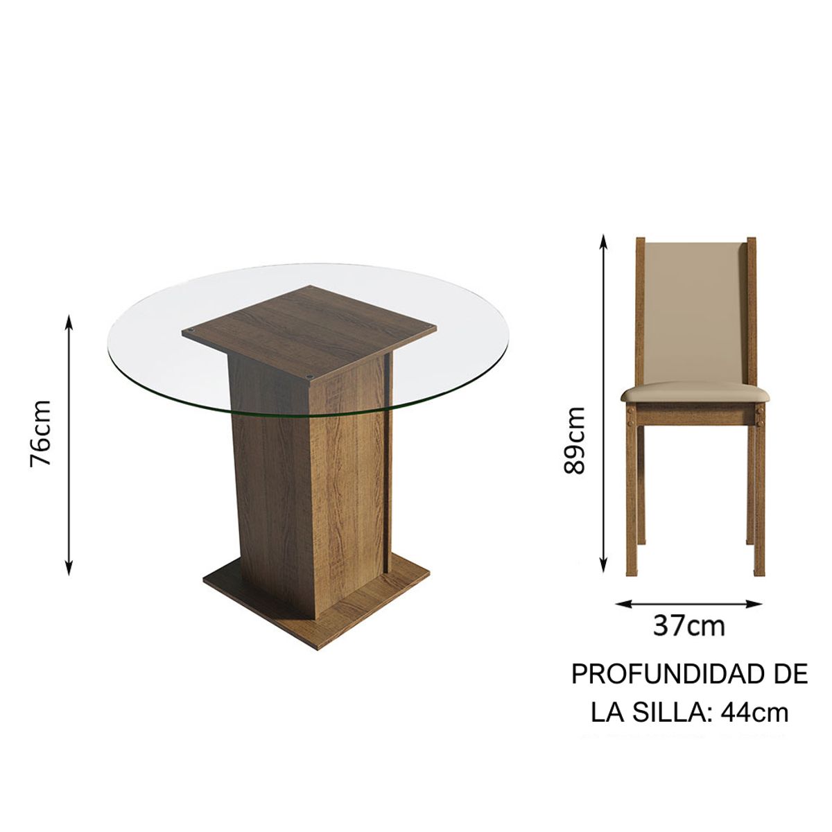 MADESA - Juego de Comedor Nanda con 4 Sillas - Encimera Redonda de Cristal