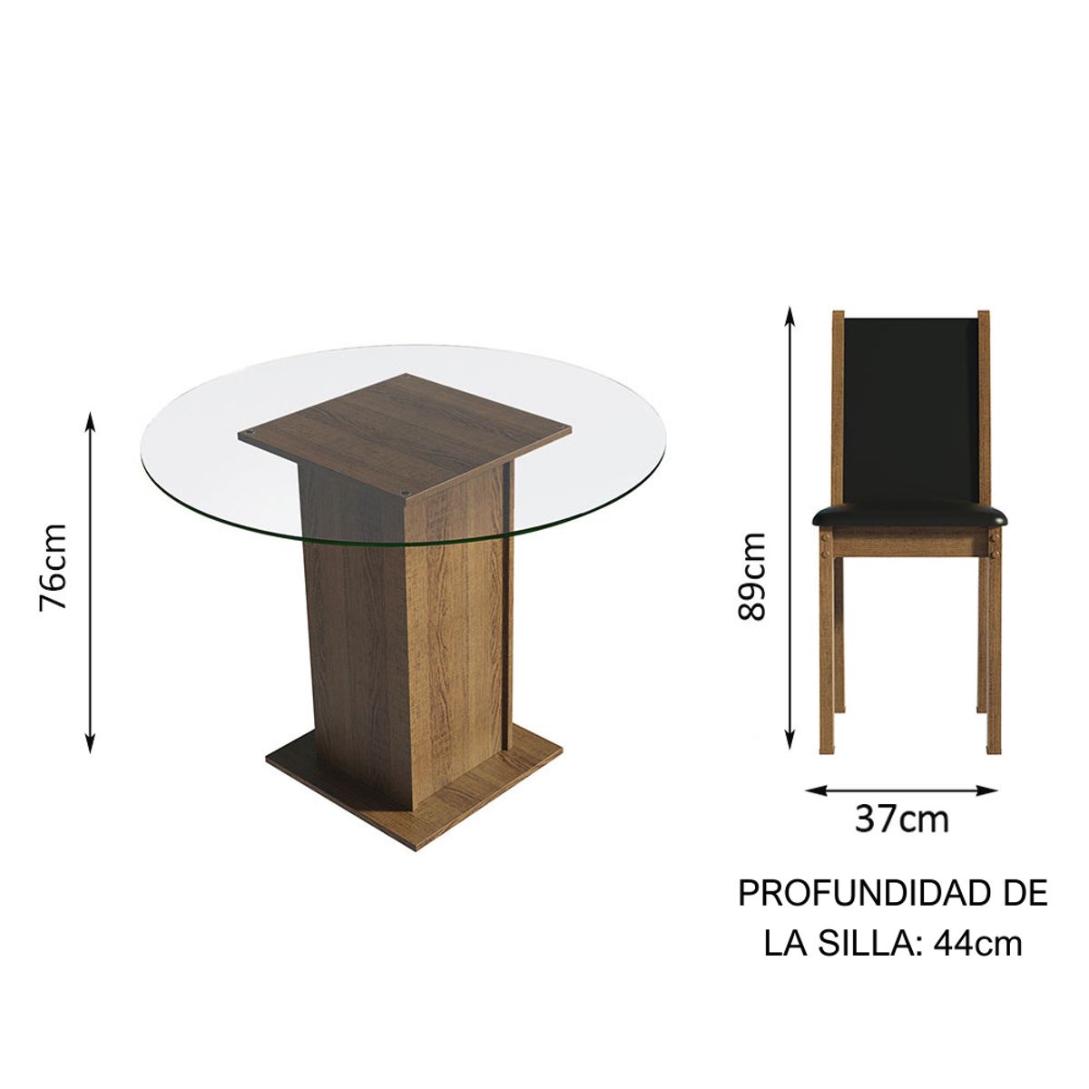 MADESA - Juego de Comedor Nanda con 4 Sillas - Encimera Redonda de Cristal