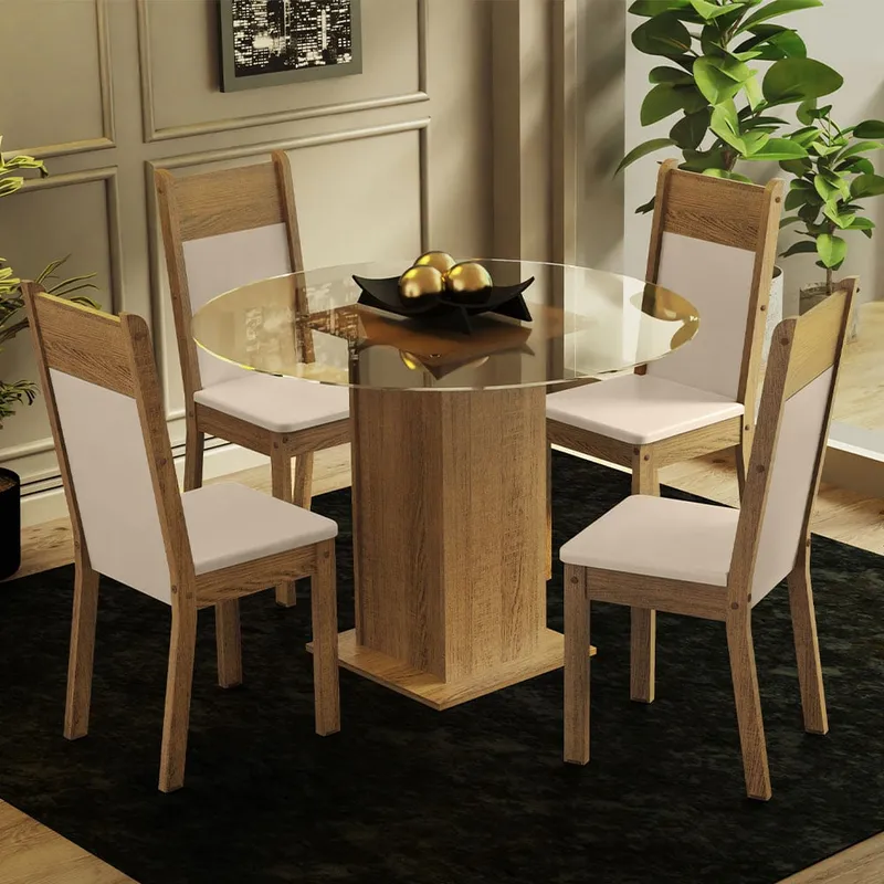 MADESA - Juego de Comedor Beta con 4 Sillas - Encimera Redonda de Cristal