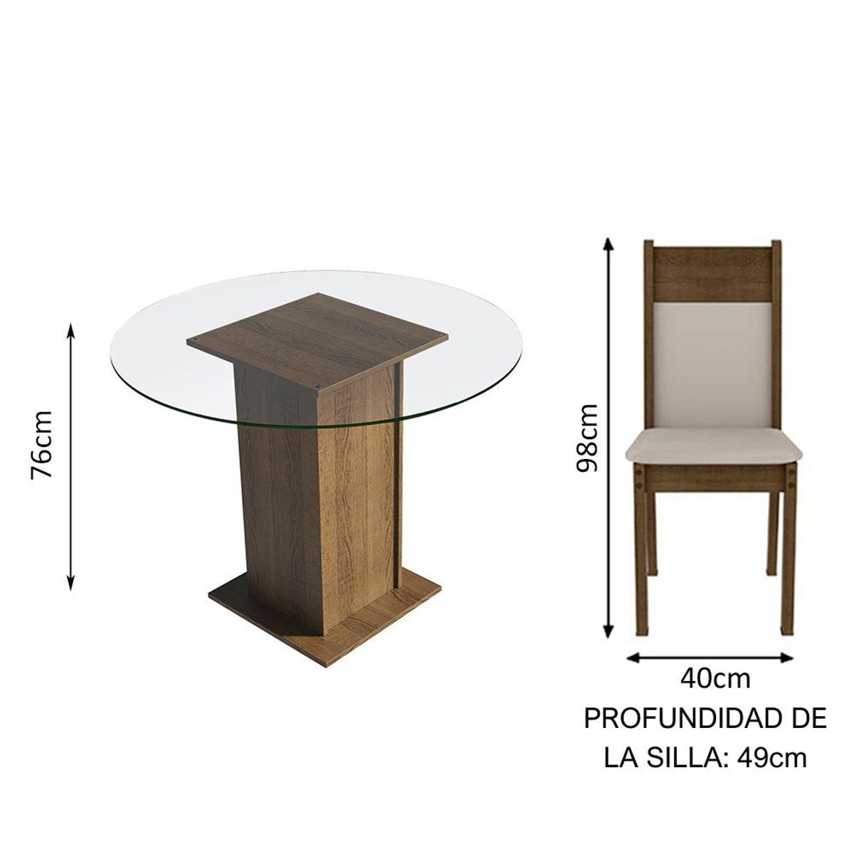 MADESA - Juego de Comedor Beta con 4 Sillas - Encimera Redonda de Cristal