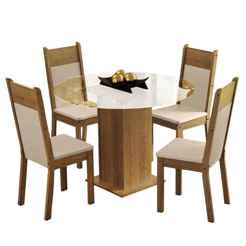 MADESA - Juego de Comedor Beta con 4 Sillas - Encimera Redonda de Cristal