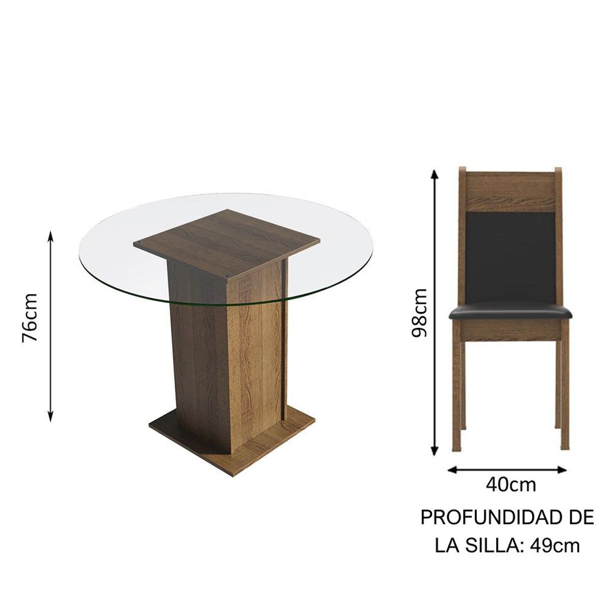 MADESA - Juego de Comedor Beta con 4 Sillas - Encimera Redonda de Cristal