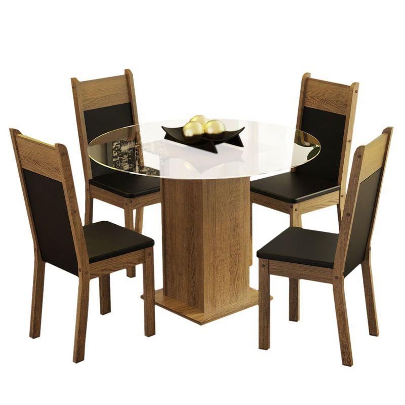 MADESA - Juego de Comedor Beta con 4 Sillas - Encimera Redonda de Cristal