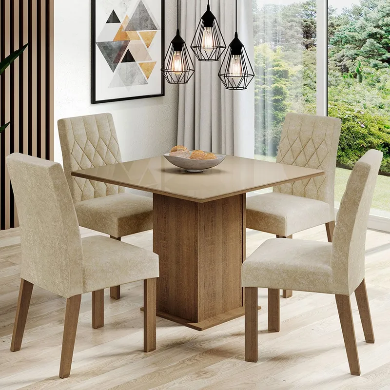 MADESA - Juego de Comedor Anaju con 4 Sillas - Tablero de Madera y Cristal