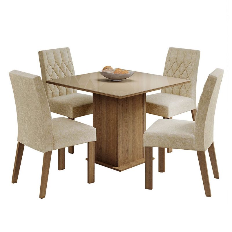 MADESA - Juego de Comedor Anaju con 4 Sillas - Tablero de Madera y Cristal