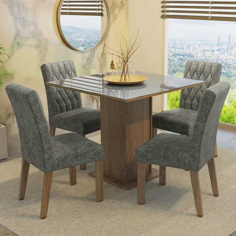 MADESA - Juego de Comedor Anaju con 4 Sillas - Tablero de Madera y Cristal