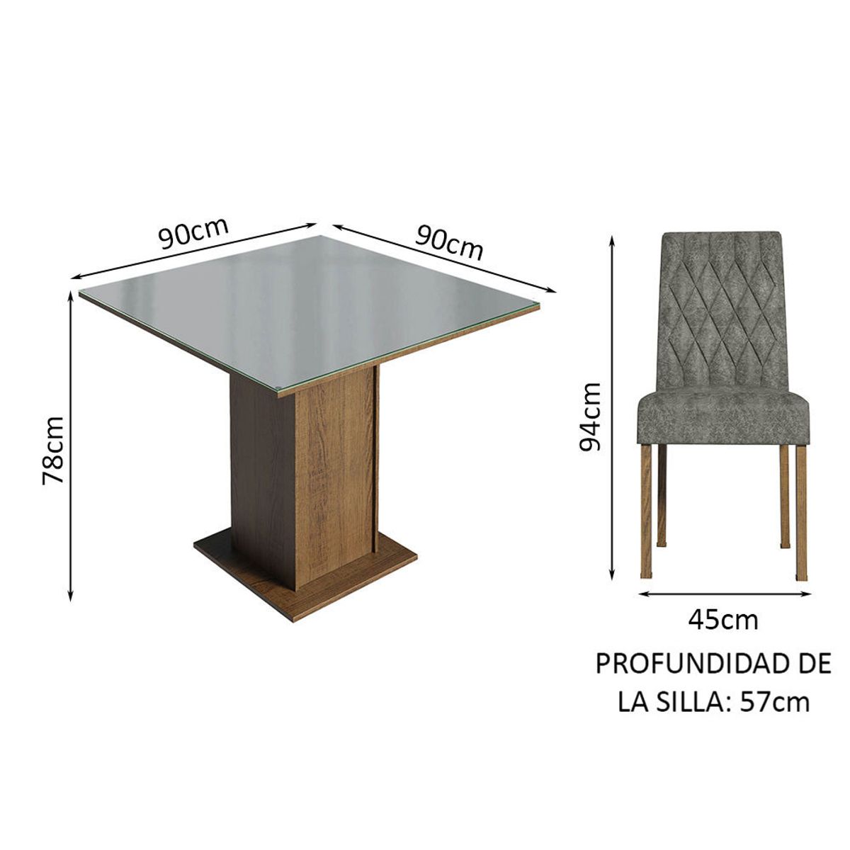 MADESA - Juego de Comedor Anaju con 4 Sillas - Tablero de Madera y Cristal