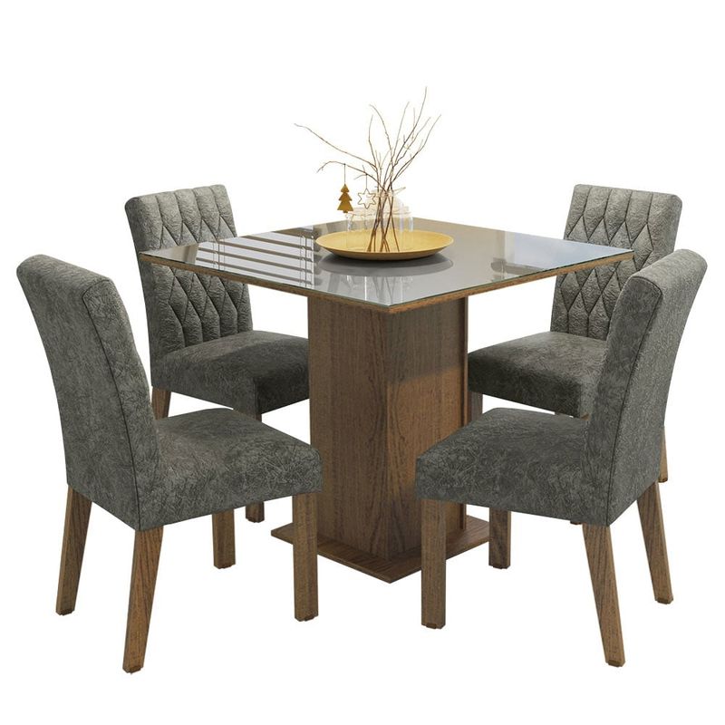 MADESA - Juego de Comedor Anaju con 4 Sillas - Tablero de Madera y Cristal
