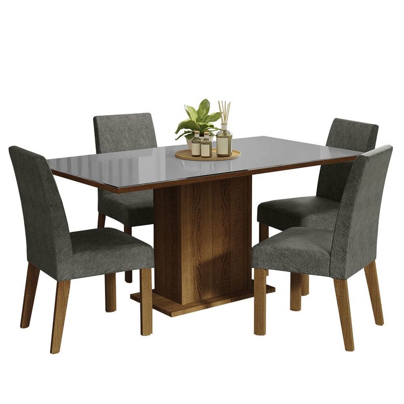 MADESA - Juego de Comedor Avril con 4 Sillas - Tablero de Madera y Cristal