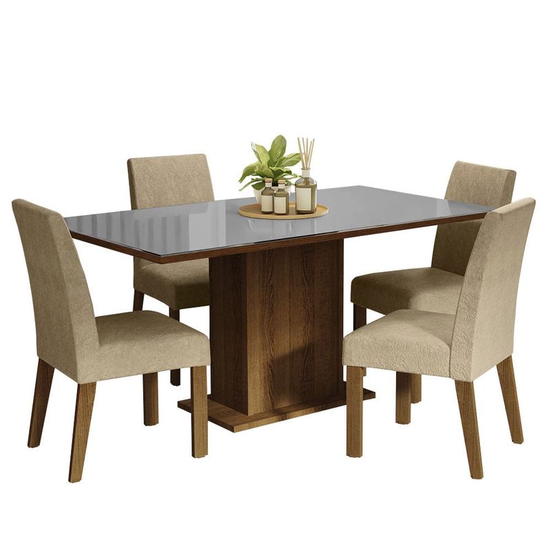 MADESA - Juego de Comedor Avril con 4 Sillas - Tablero de Madera y Cristal