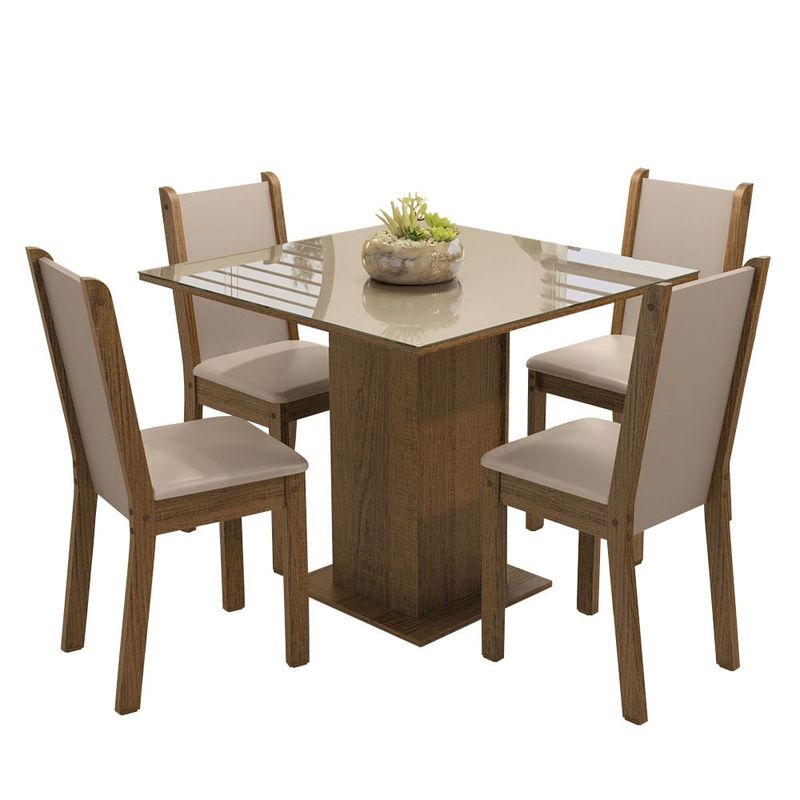 MADESA - Juego de Comedor Tifani con 4 Sillas - Tablero de Madera y Cristal