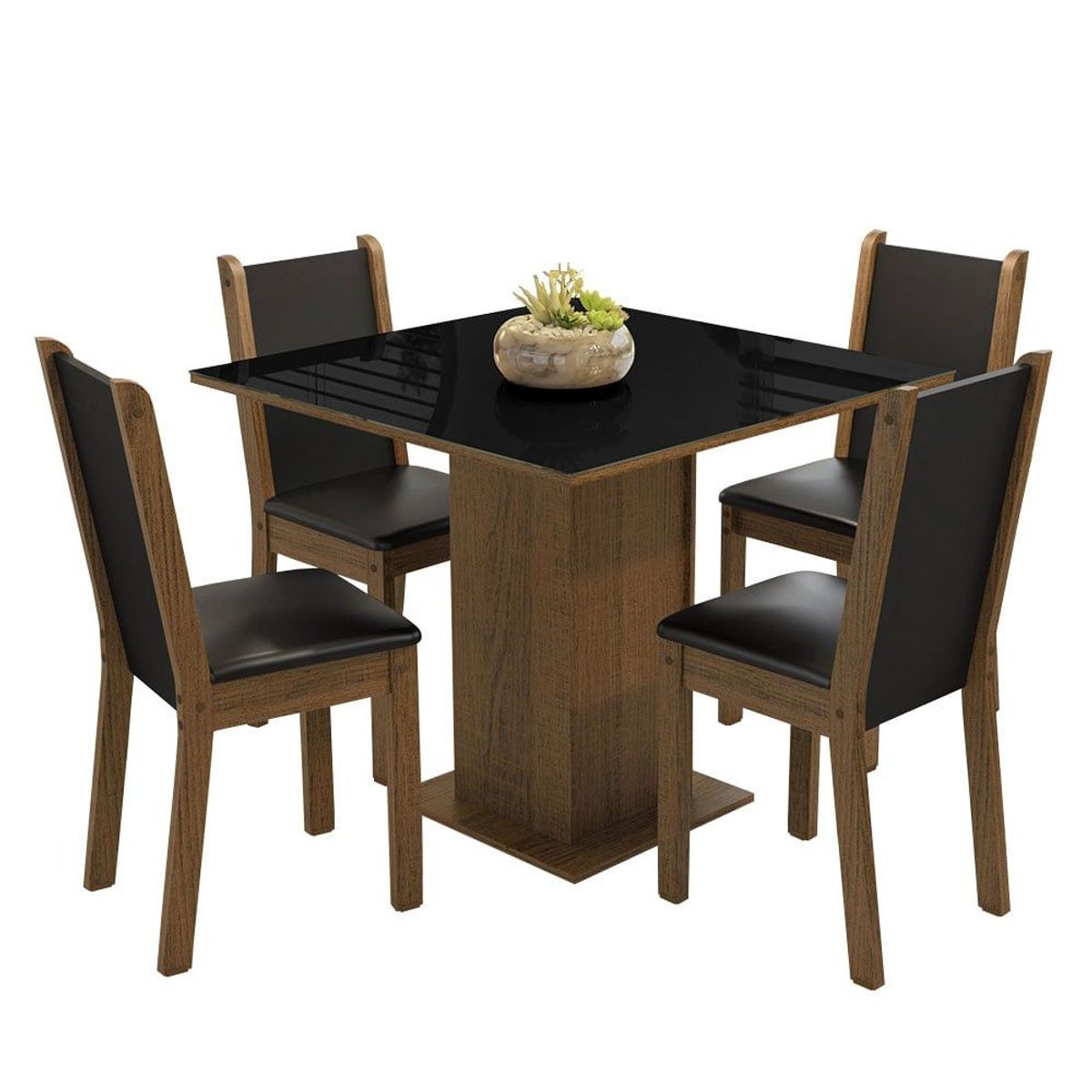 MADESA - Juego de Comedor Tifani con 4 Sillas - Tablero de Madera y Cristal