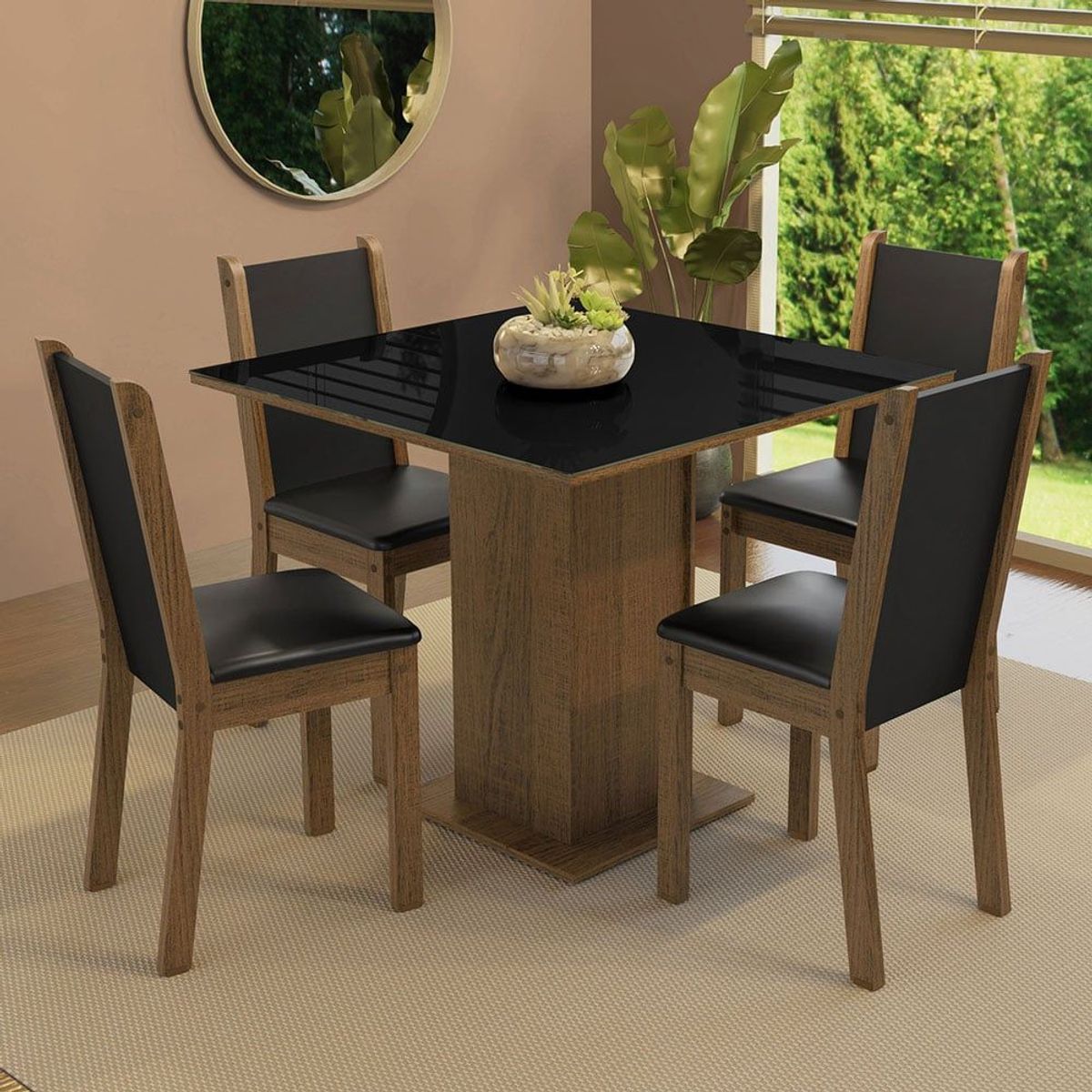 MADESA - Juego de Comedor Tifani con 4 Sillas - Tablero de Madera y Cristal